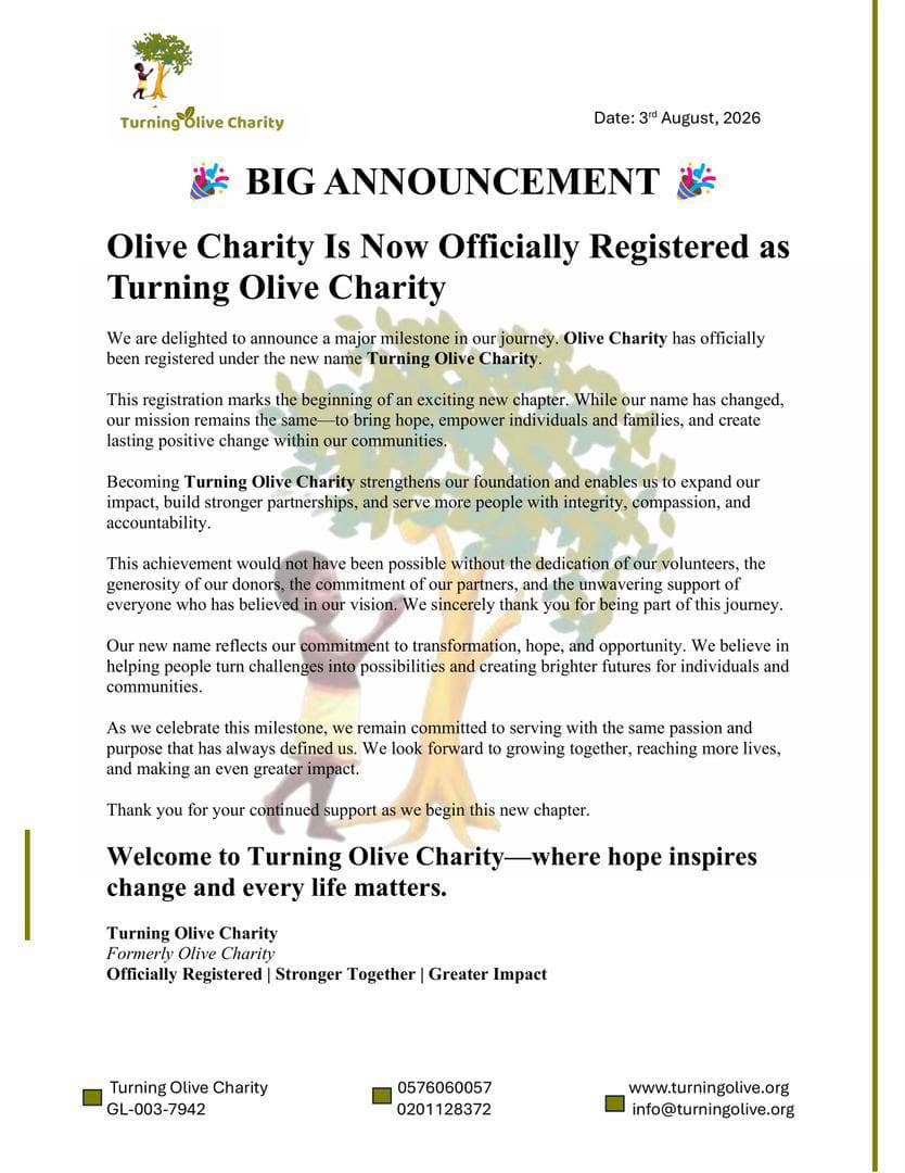 Big Announcement: Now Registered as Turning Olive Charity