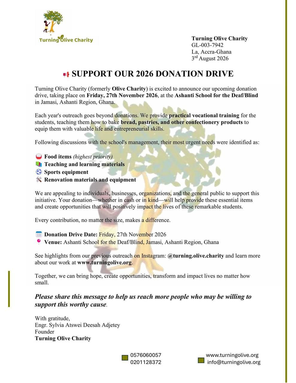 Support Our 2026 Donation Drive — Official Letter